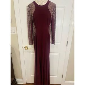 Long sleeve modest elegant evening gown purple